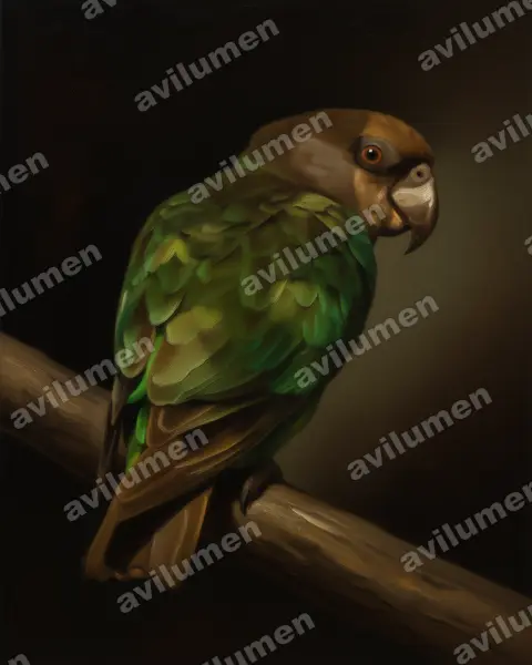 Ilustración en Óleo: Poicephalus crassus (Lorito niam-niam)