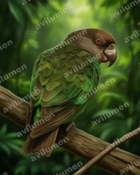 Ilustración en Realista: Poicephalus crassus (Lorito niam-niam)