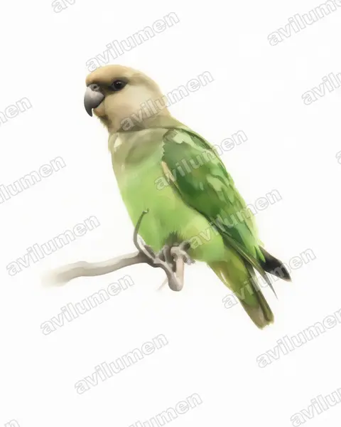 Brown-headed Parrot（Poicephalus cryptoxanthus）的水彩插画