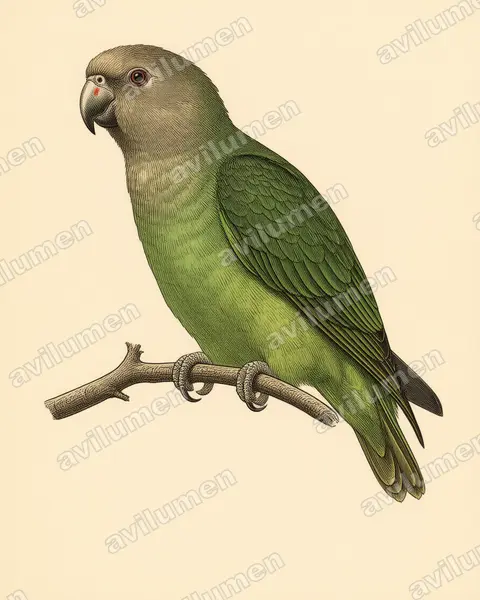 Brown-headed Parrot（Poicephalus cryptoxanthus）的古典图版插画