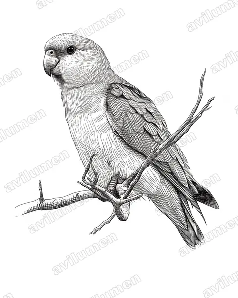 Brown-headed Parrot（Poicephalus cryptoxanthus）的钢笔墨线插画