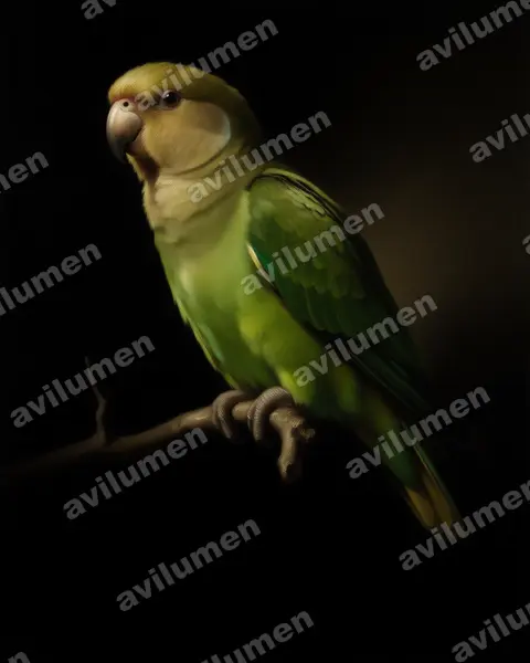 Brown-headed Parrot（Poicephalus cryptoxanthus）的油画插画