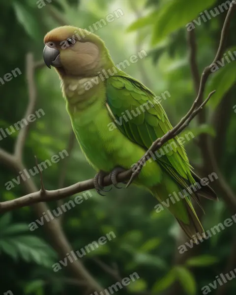 Brown-headed Parrot（Poicephalus cryptoxanthus）的写实插画
