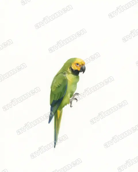 Yellow-fronted Parrot（Poicephalus flavifrons）的水彩插画