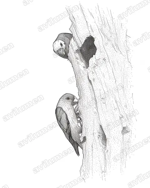 Yellow-fronted Parrot（Poicephalus flavifrons）的钢笔墨线插画