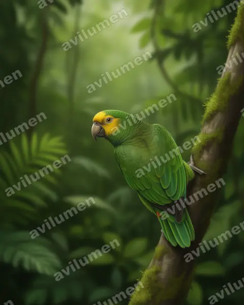 Yellow-fronted Parrot（Poicephalus flavifrons）的写实插画