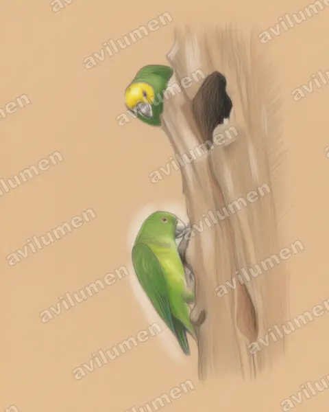 Yellow-fronted Parrot（Poicephalus flavifrons）的彩色铅笔插画
