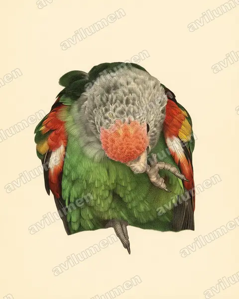 Illustration im Stil Historische Tafel: Graukopfpapagei (Poicephalus fuscicollis)