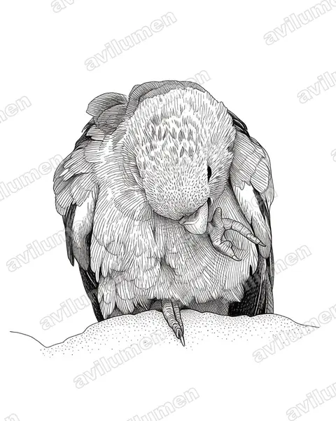 Illustration im Stil Tusche: Graukopfpapagei (Poicephalus fuscicollis)