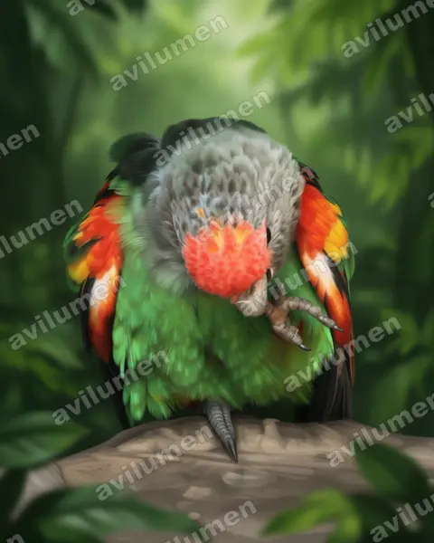 Illustration im Stil Realistisch: Graukopfpapagei (Poicephalus fuscicollis)