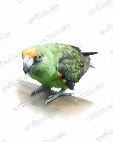 Red-fronted Parrot（Poicephalus gulielmi）的水彩插画