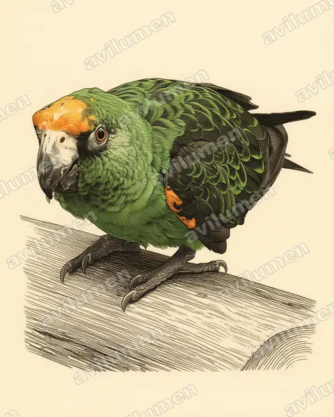 Red-fronted Parrot（Poicephalus gulielmi）的古典图版插画