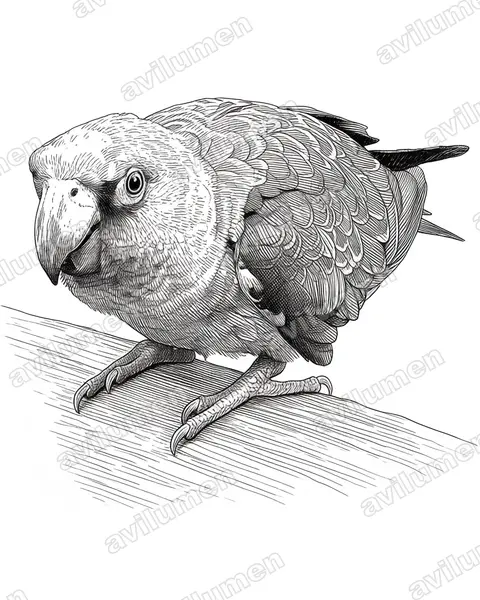 Red-fronted Parrot（Poicephalus gulielmi）的钢笔墨线插画