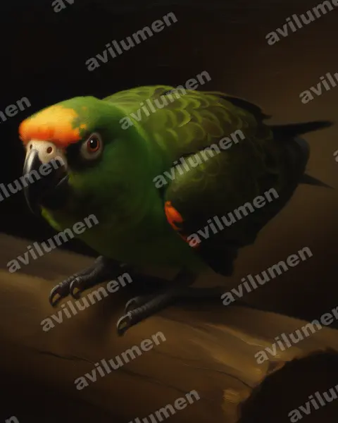 Red-fronted Parrot（Poicephalus gulielmi）的油画插画
