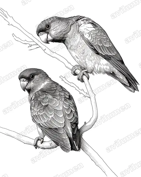Ilustración en Tinta: Poicephalus meyeri (Lorito de Meyer​)