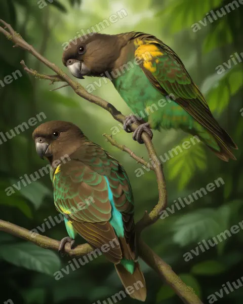 Ilustración en Realista: Poicephalus meyeri (Lorito de Meyer​)