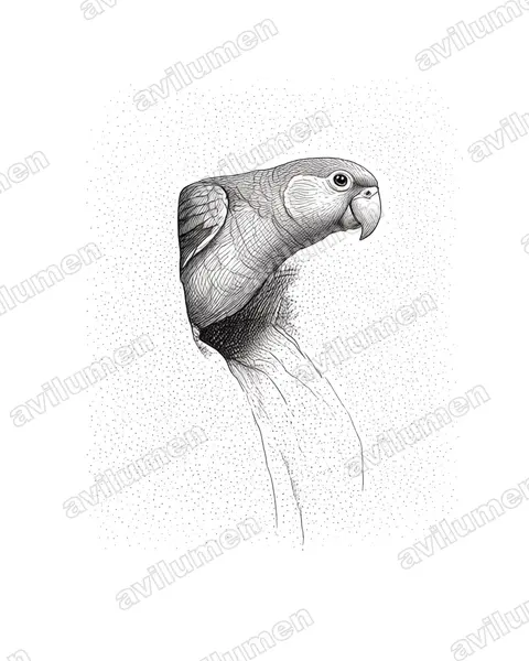 Illustration im Stil Tusche: Kappapagei (Poicephalus robustus)