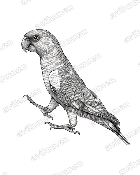 Illustration Encre : Poicephalus rueppellii (Perroquet de Rüppell)
