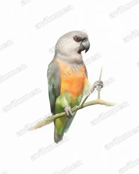 Watercolor illustration: Poicephalus rufiventris (Red-bellied Parrot)