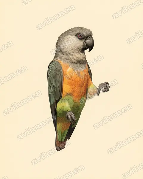 Vintage plate illustration: Poicephalus rufiventris (Red-bellied Parrot)