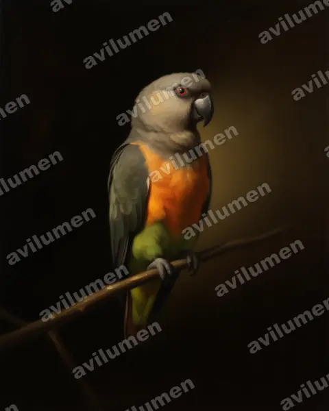 Oil illustration: Poicephalus rufiventris (Red-bellied Parrot)