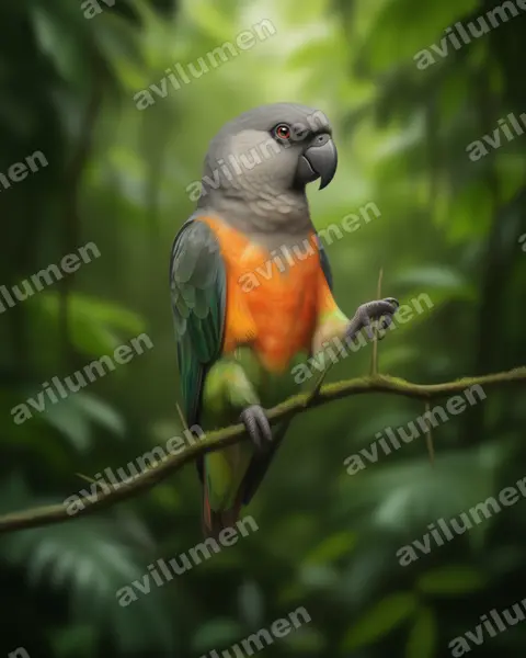 Realistic illustration: Poicephalus rufiventris (Red-bellied Parrot)