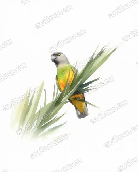 Illustration im Stil Aquarell: Mohrenkopfpapagei (Poicephalus senegalus)
