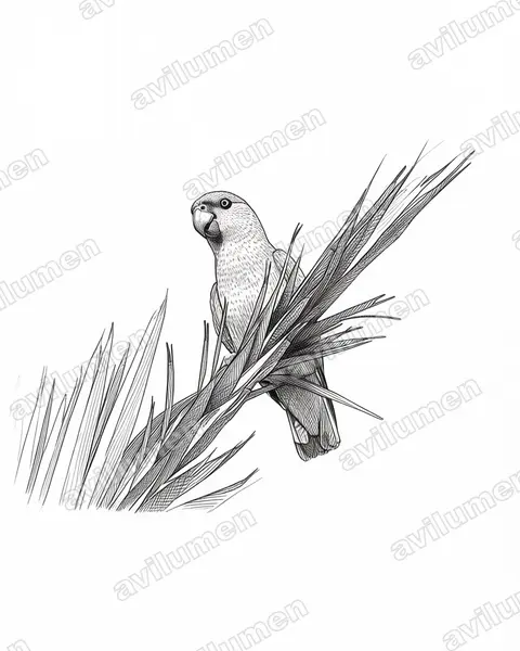 Illustration im Stil Tusche: Mohrenkopfpapagei (Poicephalus senegalus)