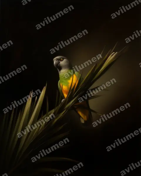 Illustration im Stil Öl: Mohrenkopfpapagei (Poicephalus senegalus)