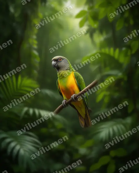 Illustration im Stil Realistisch: Mohrenkopfpapagei (Poicephalus senegalus)
