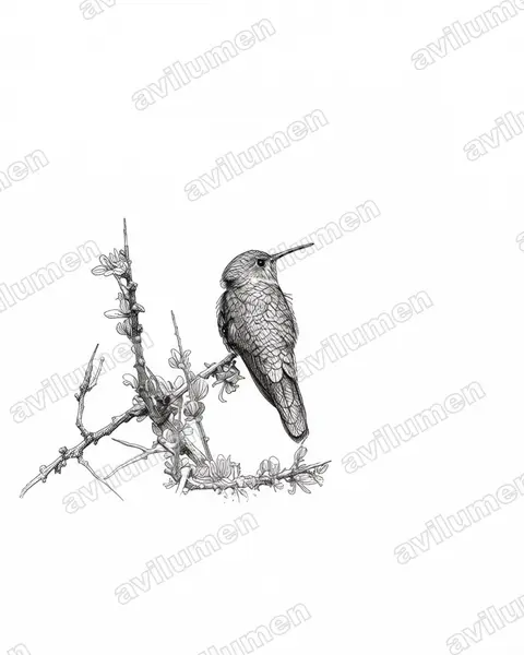 Illustration im Stil Tusche: Rosenkehlsylphe (Polyonymus caroli)