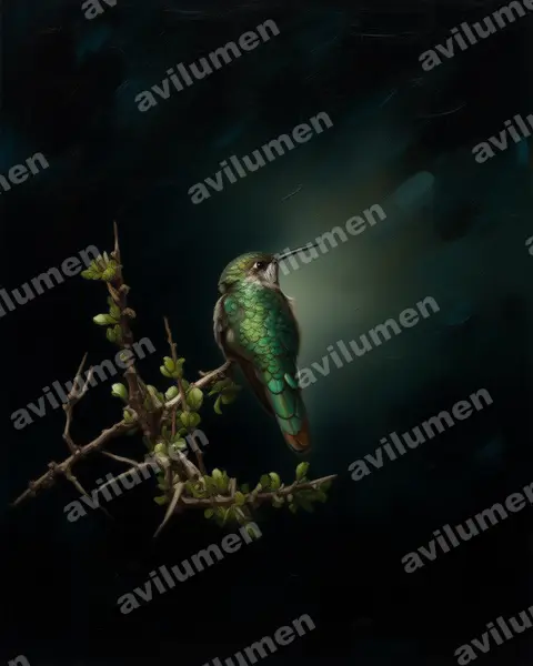 Illustration im Stil Öl: Rosenkehlsylphe (Polyonymus caroli)