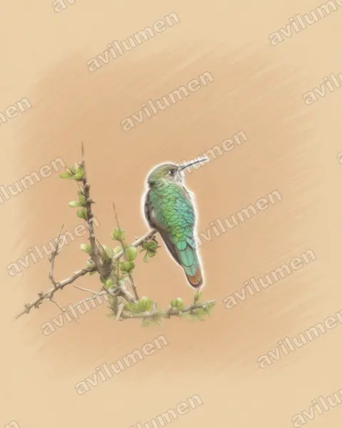 Illustration im Stil Buntstift: Rosenkehlsylphe (Polyonymus caroli)