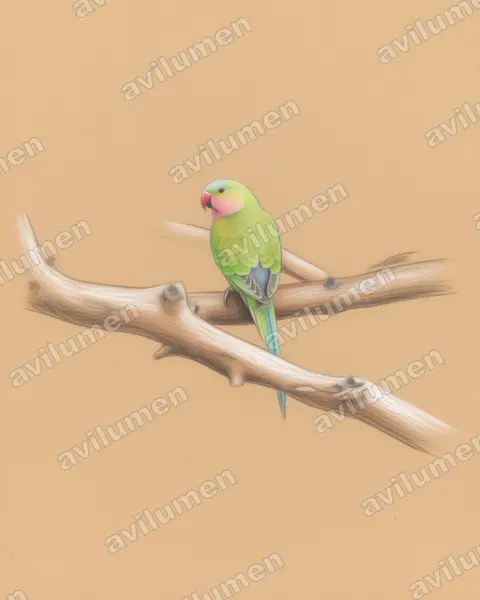 Illustration Crayon de couleur : Polytelis alexandrae (Perruche d'Alexandra)