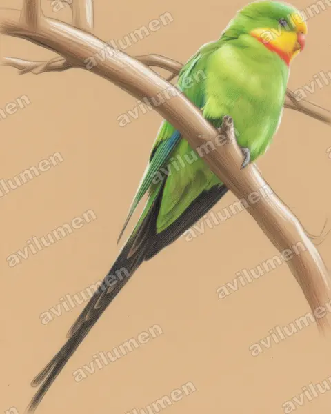 Illustration Crayon de couleur : Polytelis swainsonii (Perruche de Barraband)