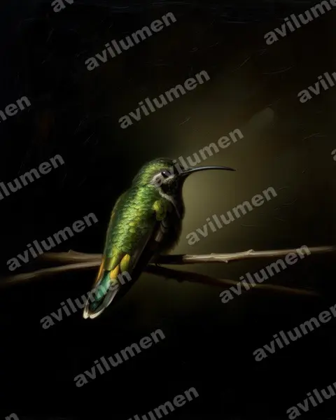 白尾金喉蜂鸟（Polytmus guainumbi）的油画插画