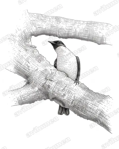 紫喉伞鸟（Porphyrolaema porphyrolaema）的钢笔墨线插画