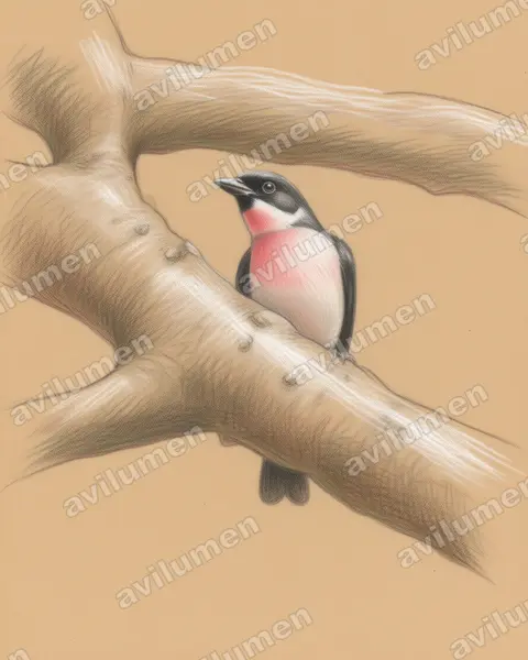 紫喉伞鸟（Porphyrolaema porphyrolaema）的彩色铅笔插画