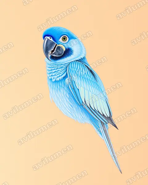 蓝头金刚鹦鹉（Primolius couloni）的彩色铅笔插画