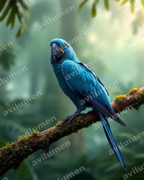 藍翅金剛鸚鵡（Primolius maracana）的写实插画