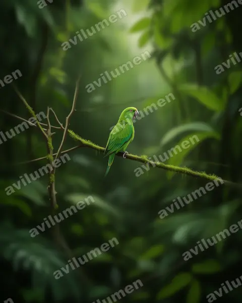 Ilustración en Realista: Prioniturus discurus (Lorito-momoto coroniazul)