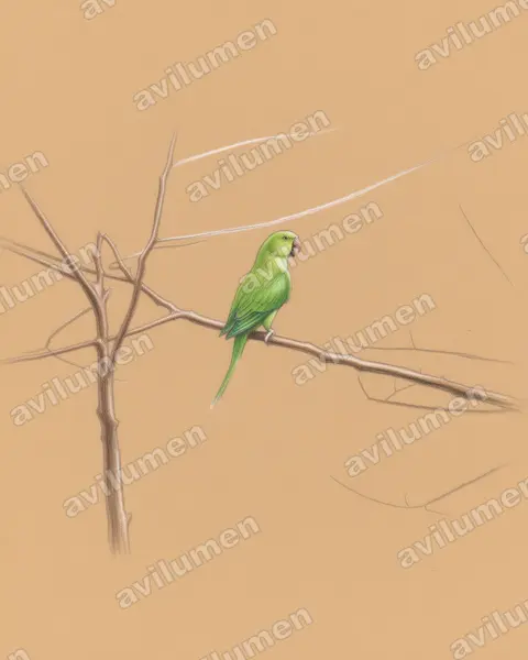 Ilustración en Lápiz de color: Prioniturus discurus (Lorito-momoto coroniazul)
