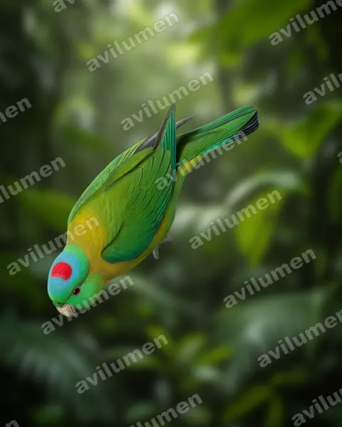 Illustration im Stil Realistisch: Olivbrust-Spatelschwanzpapagei (Prioniturus flavicans)