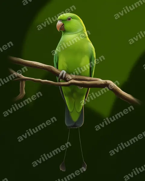 Illustration im Stil Realistisch: Luzon-Spatelschwanzpapagei (Prioniturus luconensis)