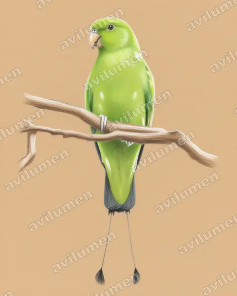Illustration im Stil Buntstift: Luzon-Spatelschwanzpapagei (Prioniturus luconensis)