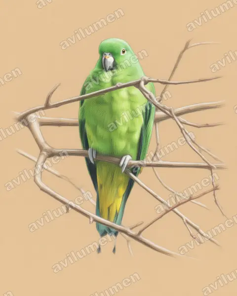 Ilustración en Lápiz de color: Prioniturus mada (Lorito-momoto de Buru)