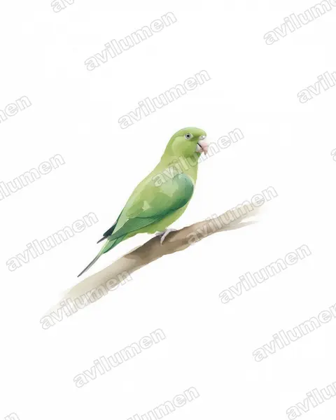 Watercolor illustration: Prioniturus mindorensis (Mindoro racket-tail)