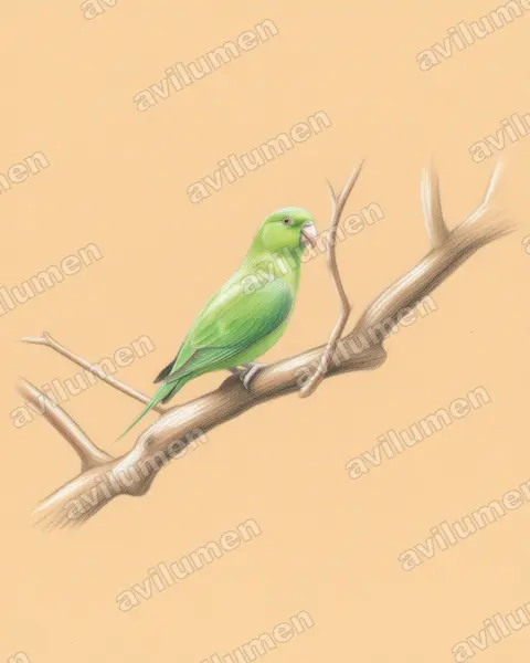 Colored pencil illustration: Prioniturus mindorensis (Mindoro racket-tail)