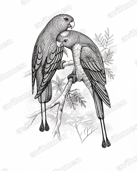Montane Racket-tail（Prioniturus montanus）的钢笔墨线插画