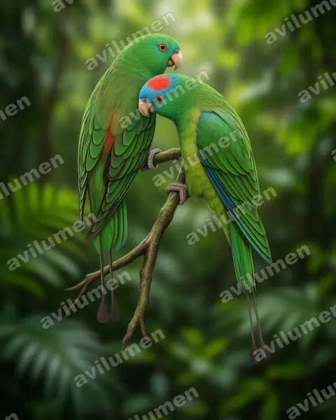 Montane Racket-tail（Prioniturus montanus）的写实插画